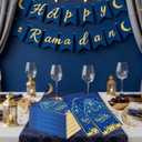 2 x Eid Mubarak Napkins, 100 Pcs Eid Mubarak Ramadan Paper Napkins Disposable, 2-Ply Blue Gold Star Moon Absorbent Paper Hand Towels for Bathroom Home Kitchen Mardi Gras Party Decorations Supplies