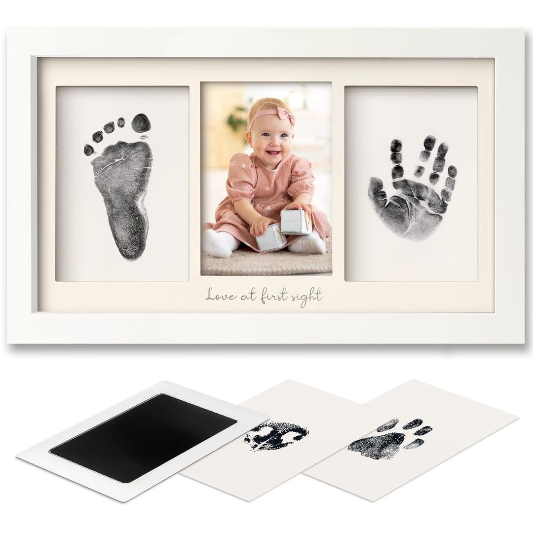 Inkless Hand and Footprint Kit, Boy, Girl, Newborn Keepsake - No Mess Ink Pad for Baby Handprint, Clean Touch Paw Print Kit for Dog Picture Frame,Personalized Baby Christmas Shower Gifts(Alpine White)