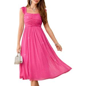 Wedtrend Sparkly Sequin Dress Ruffle Strap 80s Prom Dress Long Formal Dresses for Women (Pink, M)