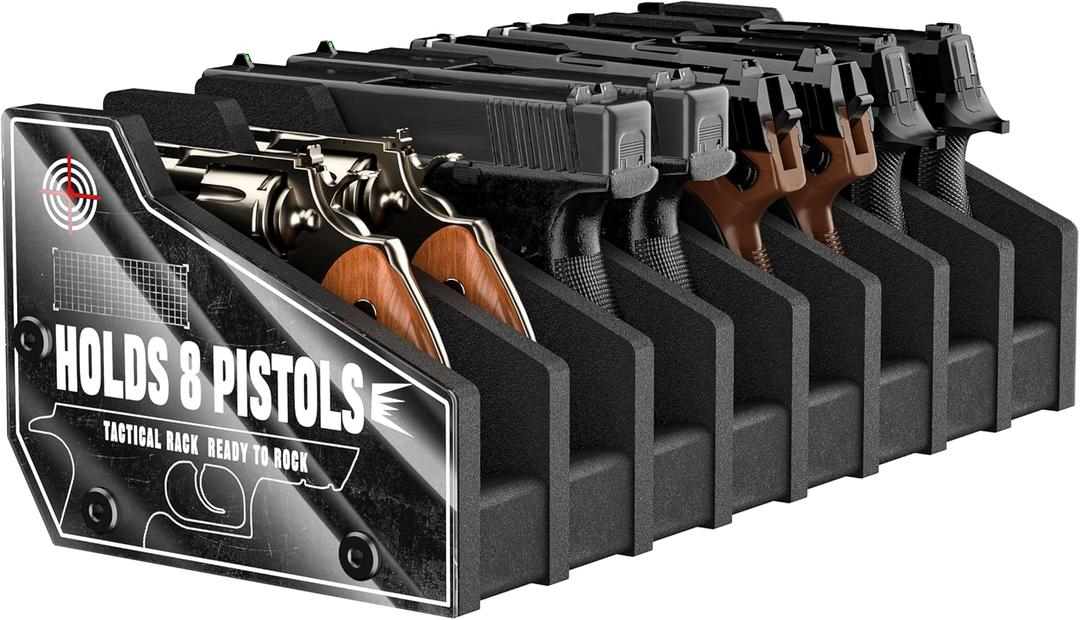 Foam Pistol Rack for Gun Safe Pistol Holder for Storage, Gun Cabinet Accessories for Pistols Revolvers, Fits Most Handguns (8 Slots)