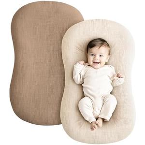 Konssy Muslin Baby Lounger Cover 1 Pack, 100% Cotton Newborn Lounger Cover, Soft and Breathable Baby Nest Slipcover for Boys Girls (Wheat)