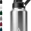 BJPKPK 64 oz Insulated Water Bottle, Dishwasher Safe Half Gallon Water Bottle with Ergonomic Handle, BPA Free Leak Proof Water Jug with Anti-slip Bottom, Stainless Steel Primary Color, 64oz, Stainless Steel