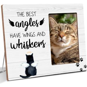 Cat Memorial Wooden Picture Frame Gifts for Loss of Cat, Angels Have Wings And Whiskers, Pet MemorialSympathy Gifts, Fits 4x6 Photo Frame (White)
