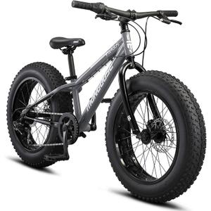 Mongoose Argus ST Fat Tire Mountain Bike for Kids Boys Girls, 20-Inch Wheels, Mechanical Disc Brakes, 10.5-Inch Steel Hardtail Frame, 7-Speed, Grey