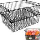 Set of 2 Stackable XXL Wire Baskets For Pantry Storage and Organization -16x12in Large Metal Food Baskets -Vegetable,Fruit,Potato,Onio, Pantry Storage Bins With Handles (Black, XXL)