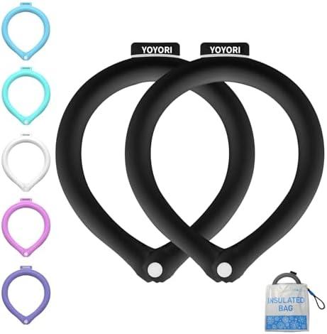 2PCS Snap Button Neck Cooling Tube with Insulated Bag,Reusable 18℃/64℉ Ice Neck Ring Wearable Body Cooling Products for Summer Heat (Black*2/Snap Button)
