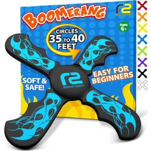 Refresh Sports Boomerang for Kids & Adults - Soft, Durable, Easy to Throw & Catch - Ages 4-8 - Outdoor, Beach, Pool Play - Jet Black