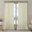 MASWOND Natural Pinch Pleated 108 Inch Curtains 2 Panels for Living Room Semi Sheer Linen Curtains Pinch Pleat Drapes for for Living Room Pinch Drapes with Hooks 50" Wx108 L (Sand Beige)