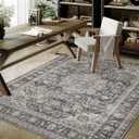 4x6 Washable Vintage Area Rug Black Grey Entryway Office Carpet Non-Slip Soft Low Pile Distressed Indoor Throw Rug for Living Room Bathroom Dining Room