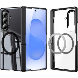 Kaiiecal for Galaxy Z Fold 7 Case [Fit for Magsafe] [Anti-Yellowing] [Built-in Screen Protector & Kickstand] [Hinge Protection] Shockproof Protective Transparent Phone case for Z Fold7, Clear Black