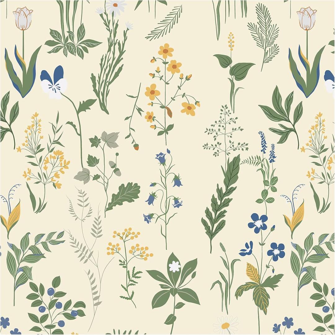Floral Peel and Stick Wallpaper Light Beige 17.7 x 197 Inches Boho in Removable Wallpaper for Bedroom Bathroom Easy Peel Off Contact Paper Renter Friendly Wall Paper