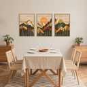 Celestdeco Large Woodcut Style Mountain Framed Canvas Wall Art Set, Woodsy Rustic Ridge Wall Decor, Boho Pine Tree Forest Wall Painting, Abstract Sunrise Wooden Art Print for Living Room, Bedroom, Office - 24"X36"X3(Not-3D Effect)
