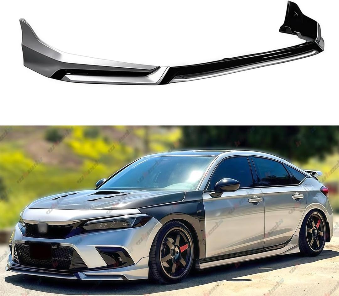 Front Lip Compatible with 2022-2024 Honda Civic, V3 Style Air Dam Lower Chin Bumper Splitter Protection Body Kit Fits for 4-Door Sedan & Hatchback 2022 2023 2024 (Silver NH830M)