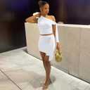 Two Piece Skirt Set for Women - Sexy 2 Pc Outfits Sleeveless One Off Shoulder Crop Top Bodycon Mini Skirts Skort Sets (White, XL)