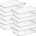 Ravinte 6 Pack Drawer Organizer - 6" X 9" Plastic Storage Bins, Acrylic Organizers with Non-Slip Pads Clear Desk Storage Tray for Makeup, Jewelries, Kitchen Utensils, Bathroom and Office