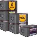 90L Large Storage Bags,6 Pack Foldable Clothes Storage Bins,Closet Organizers Storage Containers Durable Handle Thick Fabric For Bedding,Clothing, Blanket, Pillows and Toys,Grey