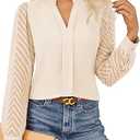 GRACE KARIN Women Business Casual Tops Sheer Lace Long Sleeve Blouses Work Office Pleated V Neck Shirt Fall Formal Outfits Size S