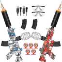 2 Pack Splatter Blasters, Electric Auto Splat Blaster - LED Light Up, 20000+, 600 Hopper, Outdoor Team Play Game Activities, Rechargeable Battery, Age 12+ Year Up (Red+White)