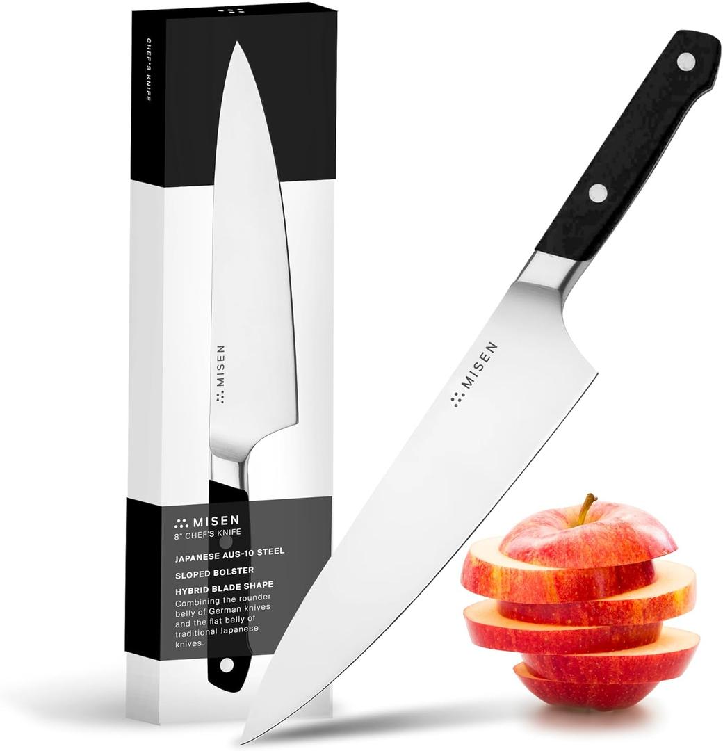 Misen 8" Chef Knife  High Carbon Japanese AUS-10 Stainless Steel  Hybrid German & Japanese Blade  Precision Kitchen Knife for Professionals & Home Cooks  Ultimate Cutting Performance - Black
