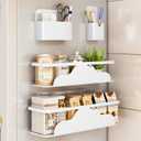 VOLPONE 4 Pack Magnetic Spice Rack for Refrigerator Metal Magnetic Shelf for Fridge and Magnetic Pen Holder Heavy Duty Fridge Magnet Organizer White