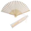 50pcs Paper Hand Fan with Organza Bags Bamboo Handheld Folding Fans DIY Decorative Wedding Party Favors (Cream)