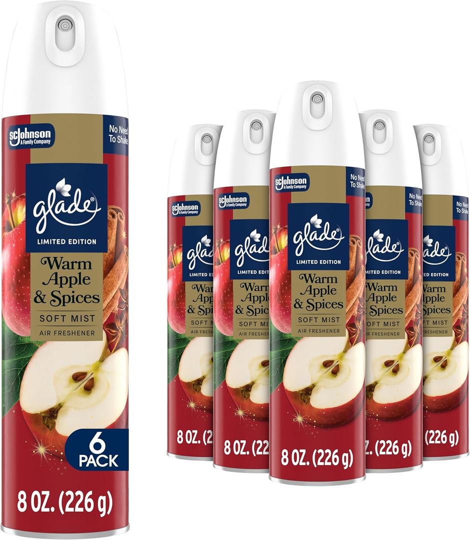 Glade Air Freshener Room Spray, Warm Apple & Spices, Odor Fighting to Deliver Long Lasting Freshness, 8 Oz, Count of 6