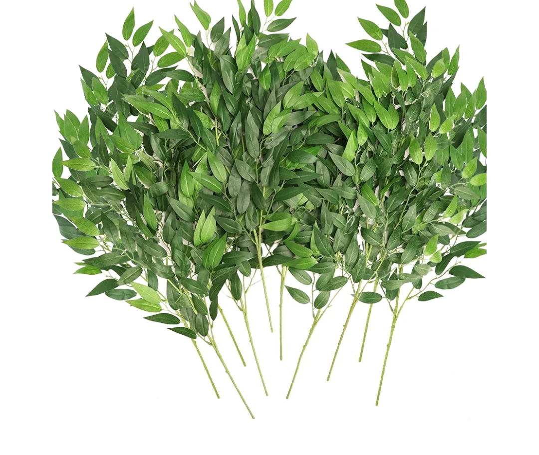 WEISPARK Artificial Italian Ruscus Greenery Stems, 16pcs Faux Green Leaf Garland Branches Hanging Greenery Spray for Wedding Bouquet,Arch,Table Centerpieces and Home Decor
