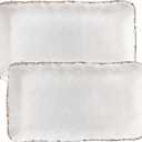 Farmhouse Melamine Serving Platters Set of 2, 17"x10" Large Rectangular Melamine Serving Trays for Serving Food on Parties and Entertaining, Dishwasher Safe. Ivory