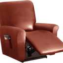 vctops 4 Pieces Waterproof Faux PU Leather Recliner Slipcovers Stretch Soft Sofa Couch Cover Anti-Slip Furniture Protector with Elastic Bottom for Kids Cats Dogs(Orange Brown,1 Seat)