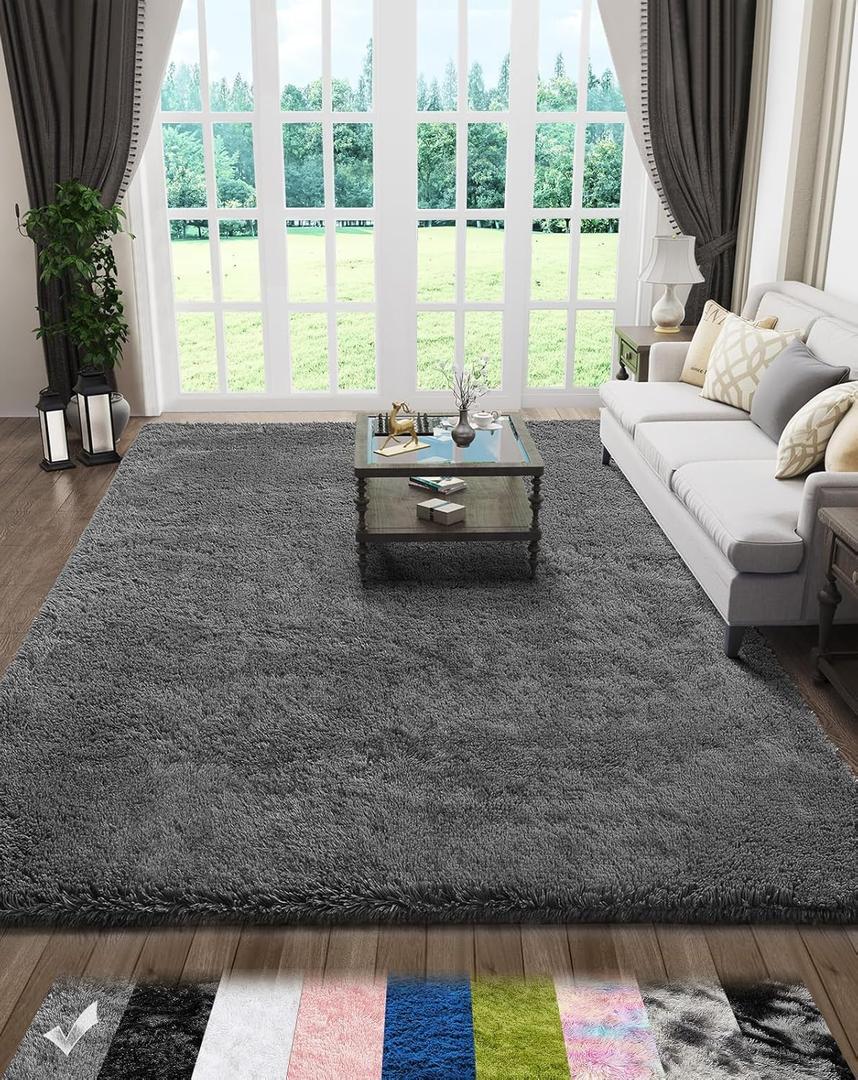 Ophanie 5x7 Area Rugs for Living Room Grey, Fluffy Shag Large Fuzzy Plush Soft Rug, Gray Shaggy Floor Big Carpets for Bedroom Nursery, Kids Home Decor Aesthetic (5' x 7', 1- Grey)
