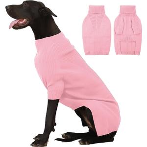 IECOii Extra Large Dog Sweater 4XL,Thermal Warm Dog Sweaters for Giant Breed Dogs,Turtleneck Knitted Knitwear for Pet Winter,Stretchy&Easy On Doggy Sweatshirt for Doberman,Great Dane(Pink,XXXXL)