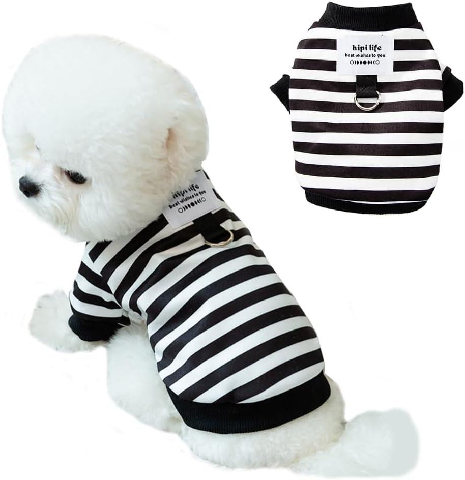 Autumn Dog Sweater with Leash Ring Warm Striped Puppy Shirt for Small Dog Girl Boy Cat Sweater Winter Pet Clothes Pomeranian Chihuahua Cold Weather Coat (Black, X-Large)