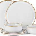 E-far Plates and Bowls Set for 2, 6-Piece Stoneware Dinnerware Sets, Ceramic Dinning Ware Reactive Glaze Dishes Set, Microwave & Dishwasher Safe - Seashell White