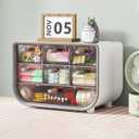 Desktop Multifunctional Organizer Dormitory Cosmetic Stationery Large Capacity Organizer Leather Band First Jewelry Transparent Box Gray LCC539-02