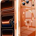 Slim Thin for iPhone 17 Pro Case Clear, Compatible with MagSafe, Built-in Camera Lens Protector, Shockproof Protective Phone Case, Soft Electroplated Magnetic Cover, Orange