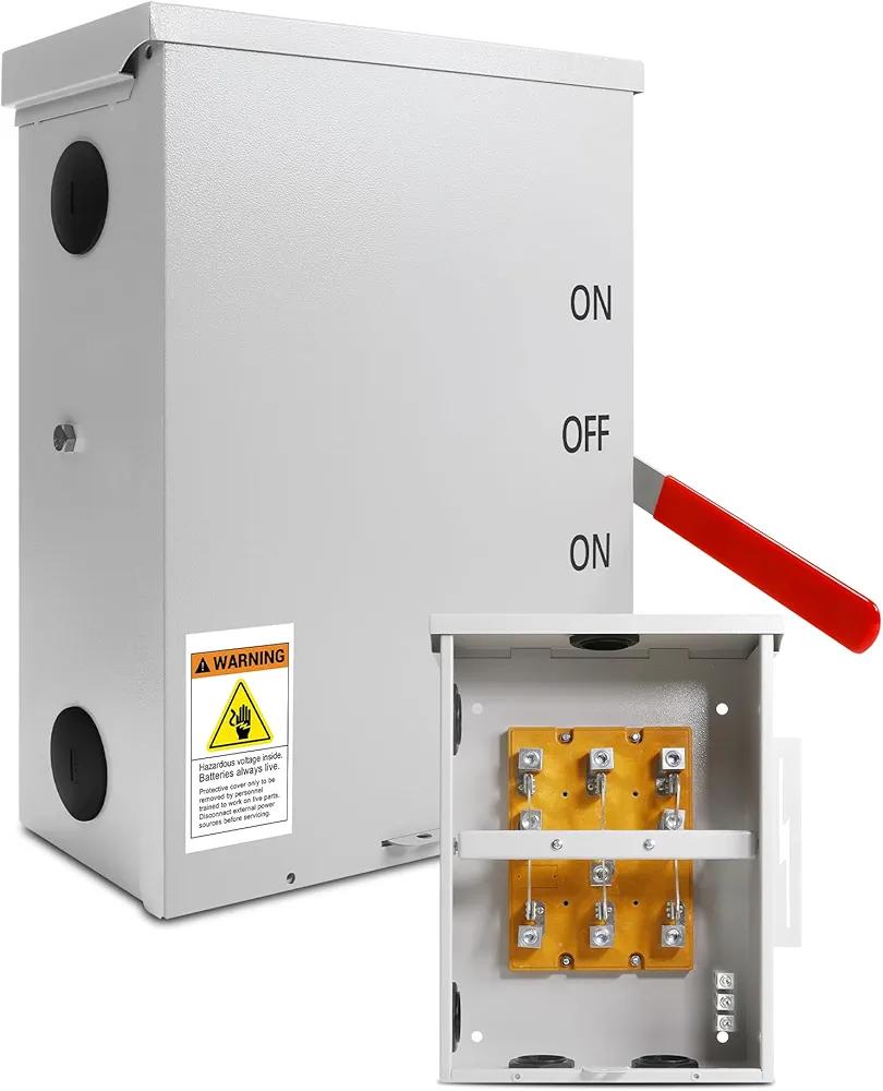 200 Amp Transfer Switch, 3P 120/240V, 48000W General-Duty Double-Throw Safety Switch, Meeting NEMA 3R Standards for Outdoor and Indoor