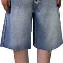 LovelyWholesale Baggy Jorts Bermuda Shorts for Women Knee Length Low Rise Denim Jean Shorts Blue X-Large (XL)
