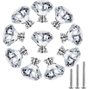 NORTHERN BROTHERS 10 Pack 30mm Crystal Cabinet Knobs, Diamond Glass Drawer Knobs with 3 Screw Sizes, for Dresser, Kitchen & Bathroom, Silver