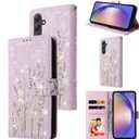 UEEBAI Wallet Case for Samsung Galaxy S25 Plus 5G, PU Leather Phone Case Kickstand RFID Blocking Flip Case Card Slots Wrist Strap Relief Engraved Pattern Magnetic Closure Flower Folio Case, Lavender