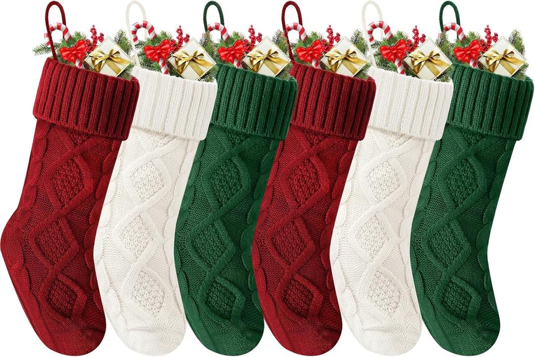 Christmas Stockings 18 Inches,Long Knitted Socks Christmas Decoration Hanging Stocking Fireplace Xmas Tree Stocking for Home Family2red+2white+2green