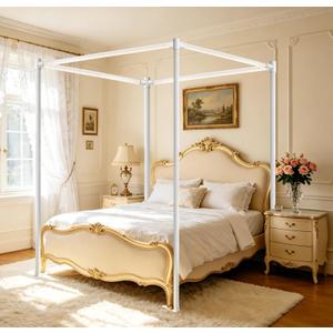 Canopy Bed Frame Queen Size, Thickened Stainless Steel 4 Corner Bed Canopy Poles, Heavy Duty Net Frame for Curtains, Bedroom Decor Canopy Bracket, Easy Assembly, 59 x 78 x 78 in