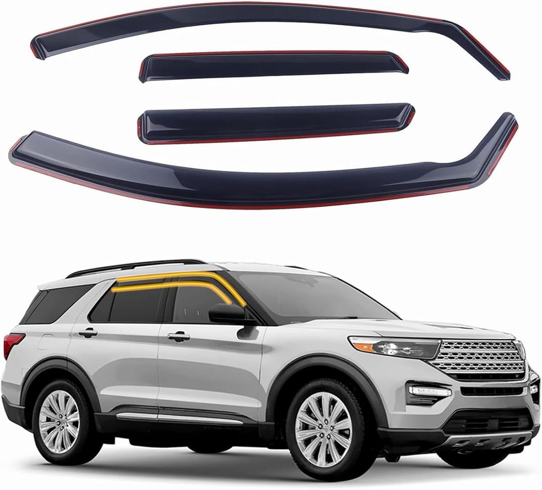 in-Channel Rain Guards 4-Piece Compatible with 2020 2021 2022 2023 2024 2025 Ford Explorer Window Visors Side Window Deflectors Vent Visor Shield Shade
