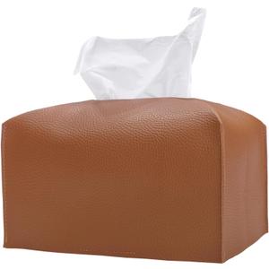 Hapforever 1PC Extra Large Rectangle Tissue Box Cover, PU Leather Rectangular Tissue Box Holder with Bottom Belt Plus Size Tissue Box Organizer for Bathroom/ Car/ Hotel/ Office (9.5’’x5’’x5’’, Brown)