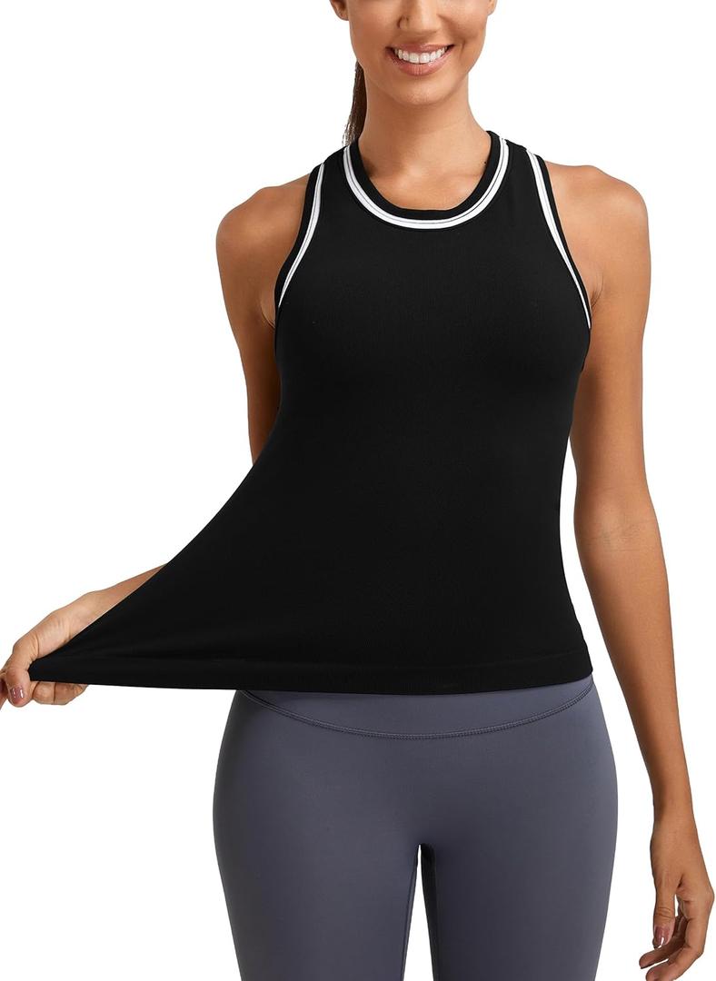 MathCat Workout Tank Tops for Women Racerback Basic Athletic Tanks Seamless Muscle Running Yoga Tops with Built in Bra (Large, Black)