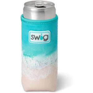 Swig Life Skinny Can Coolie, 12oz Slim Can Holder, Neoprene Insulated Cup Cooler with Pocket, Covers for Tall Beer Bottles, Beach Accessories for Women (High Tide)