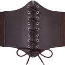 XZQTIVE Black Corset Waist Belt for Women, Wide Elastic Tie Waspie Belt for Dresses 4.7inch (Fit Waist 30-32in, 02 Coffee)