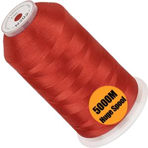 New brothread - Single Huge Spool 5000M Each Polyester Embroidery Machine Thread 40WT for Commercial and Domestic Machines - Vermilion (Janome Color)