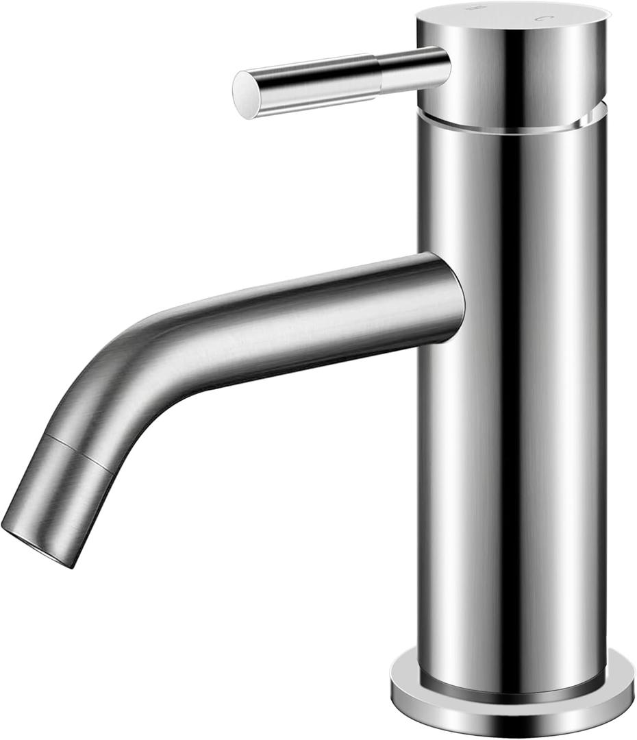 Comllen Brushed Nickel Bathroom Faucet Single Hole, Single Handle Stainless Steel Sink Faucet with Pop-Up Drain, Lead-Free Bathroom Faucets for RV Vanity Lavatory (Short Fixed Spout)