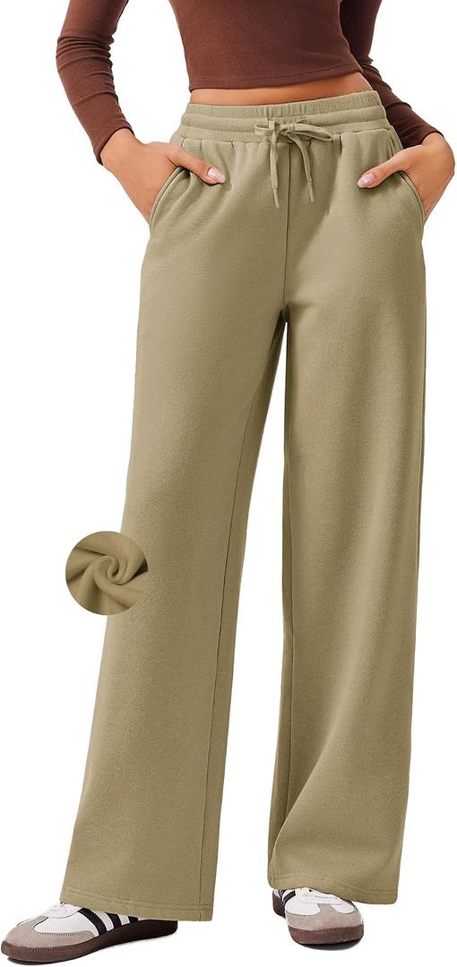 PINSPARK Womens Fleece Wide Leg Sweatpants High Waisted Athletic Sweat Pants Winter Baggy Workout Pant with 2 Pocket (M)