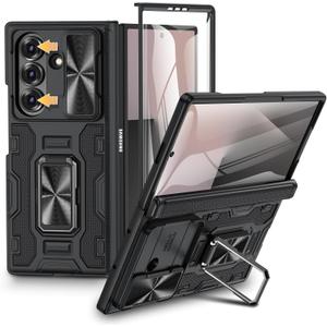VEGO for Galaxy-Z-Fold-7-Case: Samsung Z Fold 7 Case with Slide Camera Cover & Screen Protector Built-in 360 Kickstand Full-Body Drop Protection Rugged Case for Samsung Galaxy Fold7 5G 2025 -Black